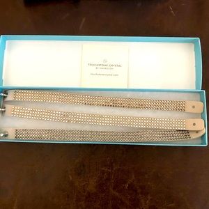 NWB Ladies tan  leather bracelets, Swarovski crystals on leather.